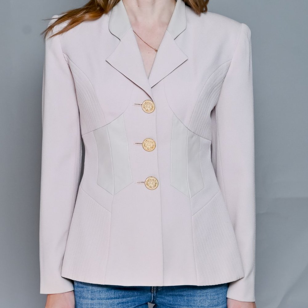 VINTAGE Alberto Makali Blush Pink Corset 3 Button Blazer Jacket 4 - Picture 6 of 7